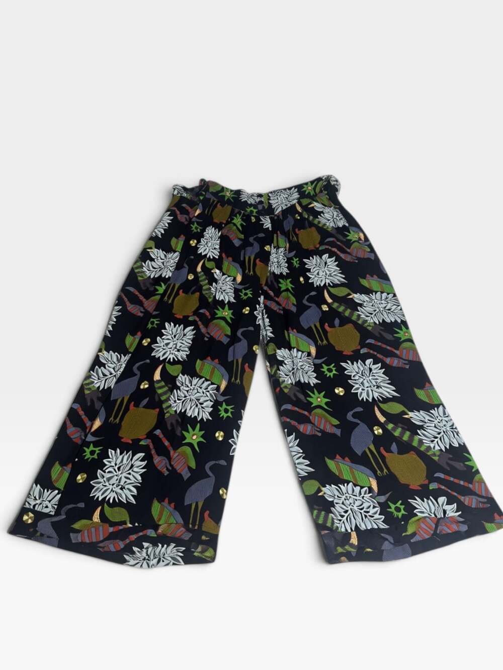 Vintage Carolina Bay Tropical Heron Floral Print Wide Leg Pants Women’s Large